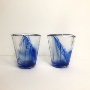 bormioli rocco cobalt blue swirl glass 4 inch set of 2 tumblers italy replacemen